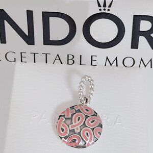 Pandora SS PINK ENAMEL BREAST CANCER PENDANT S925 Sterling Silver with box